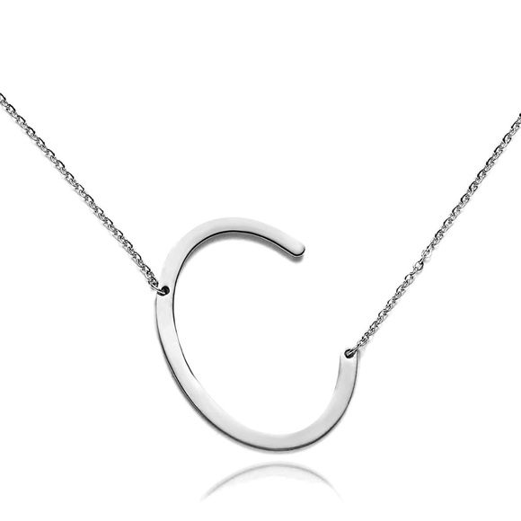 Silver Initial Pendant Necklace Letters A-Z - Picture 3 of 5